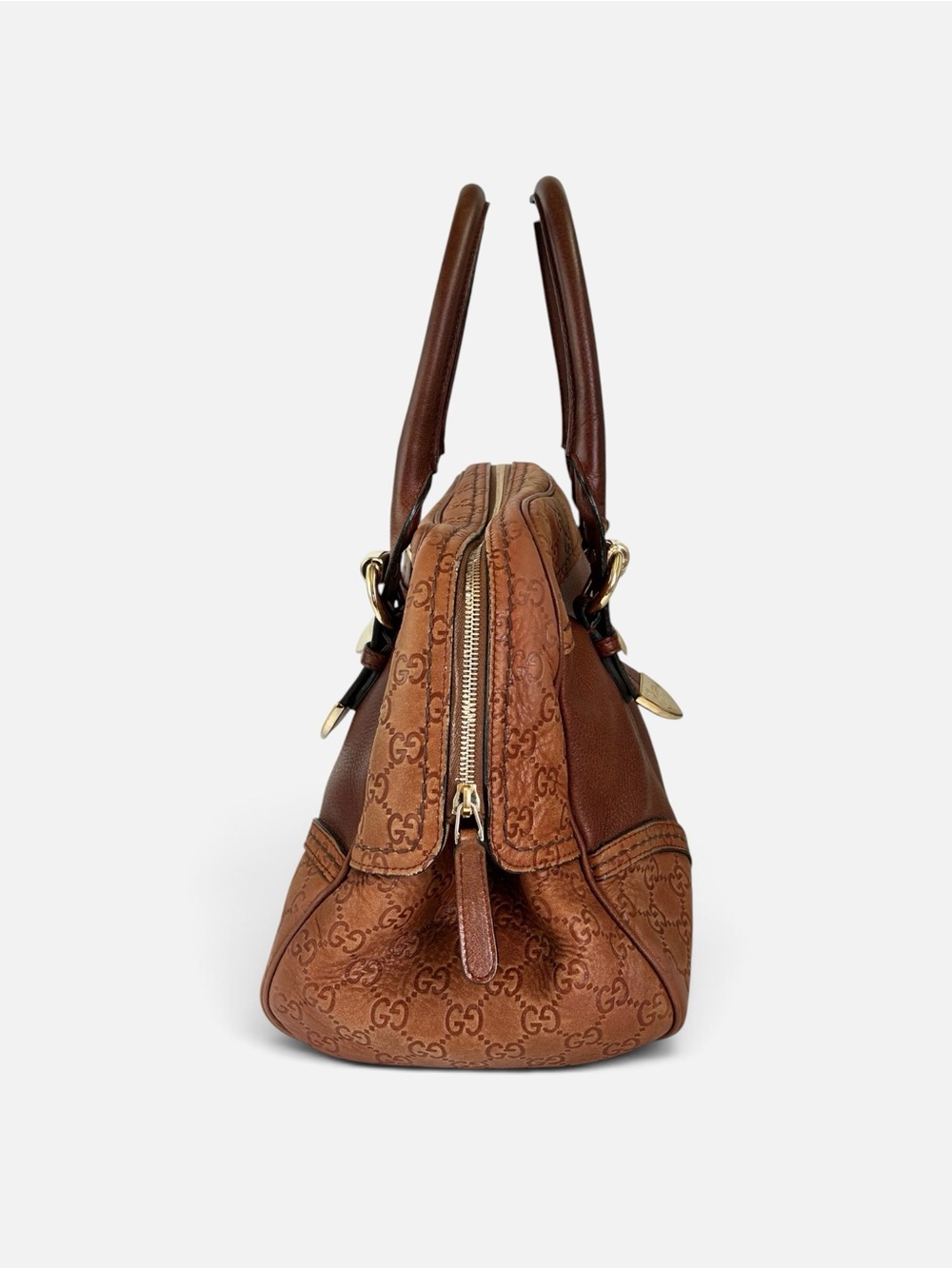 Gucci Brown Leather and GG Canvas Satchel with Gold Hardware - Picture 4 of 12